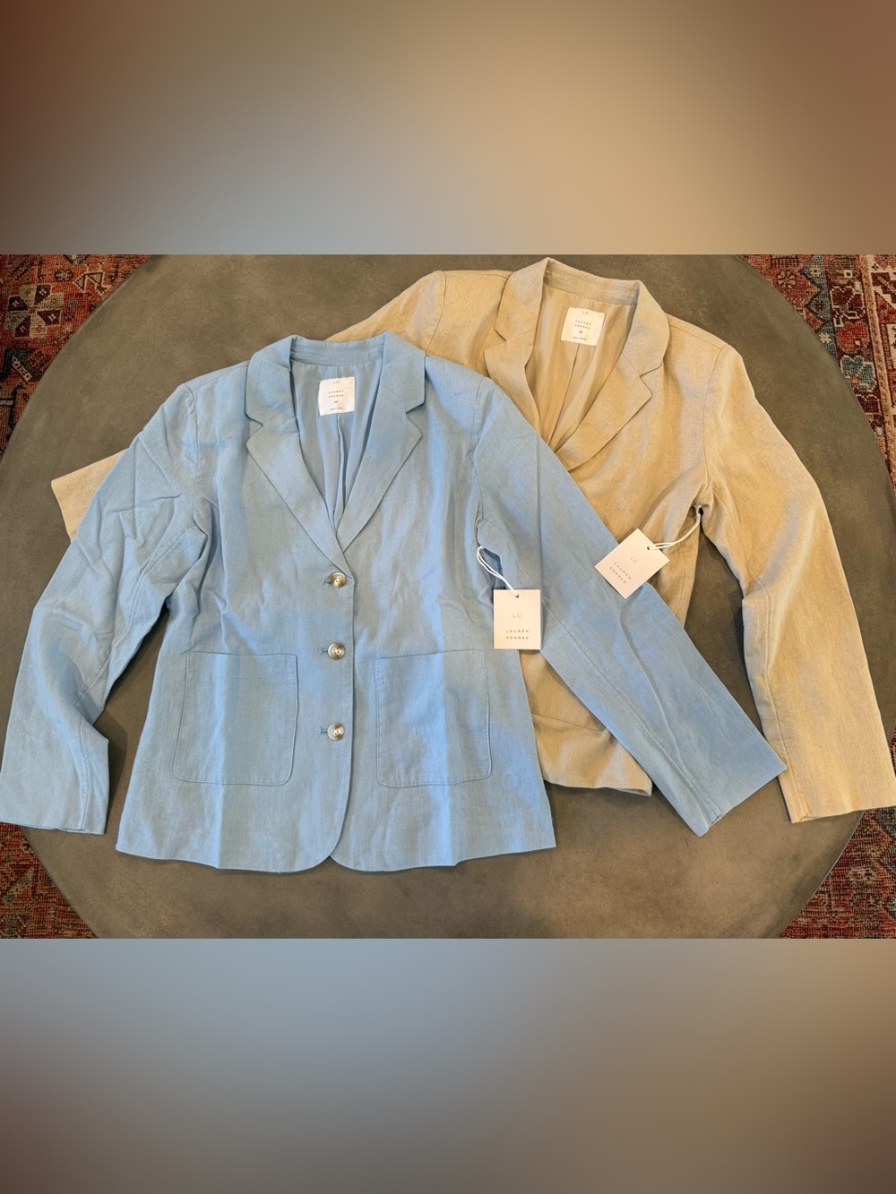 NWT bundle of 2 Lauren Conrad Linen-Look Blazers in Blue & Beige size M.